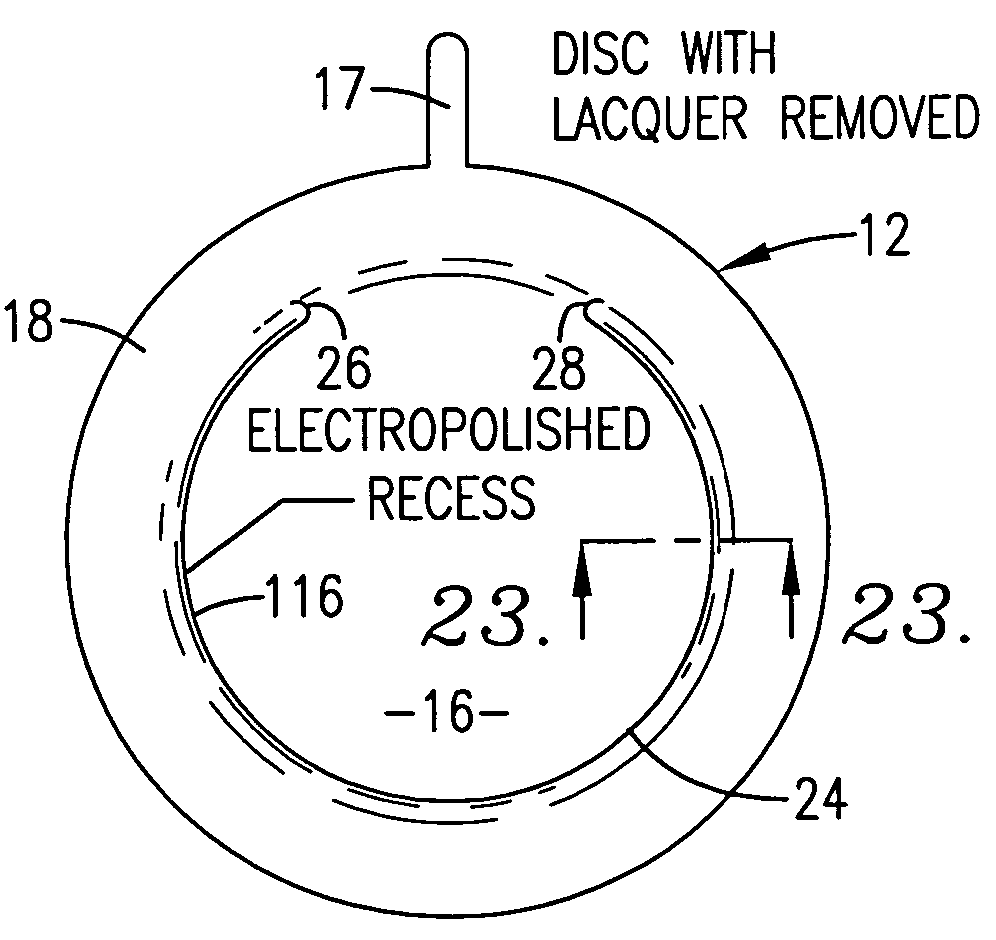 Reverse acting rupture disc with laser-defined electropolished line of weakness and method of forming the line of weakness