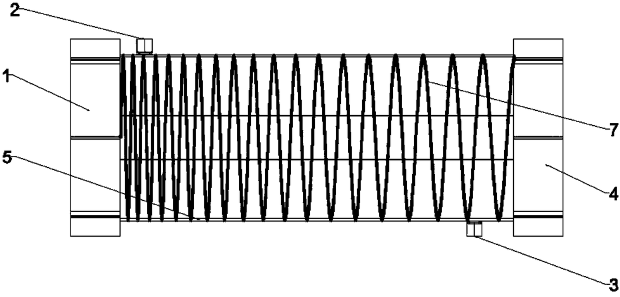 Spiral turbulent-flow blade based emitting device barrel cooling water jacket