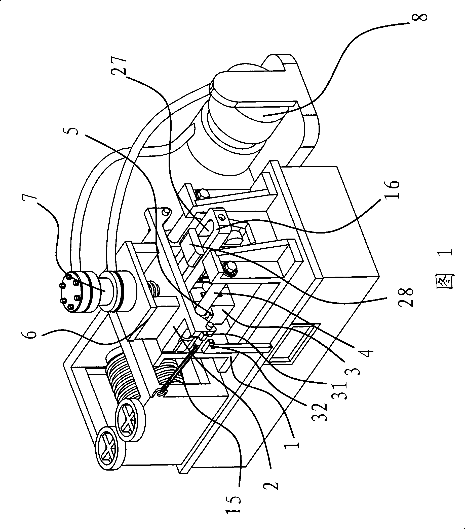 Material cutting device of reinforced bar-straightening and material-cutting machine