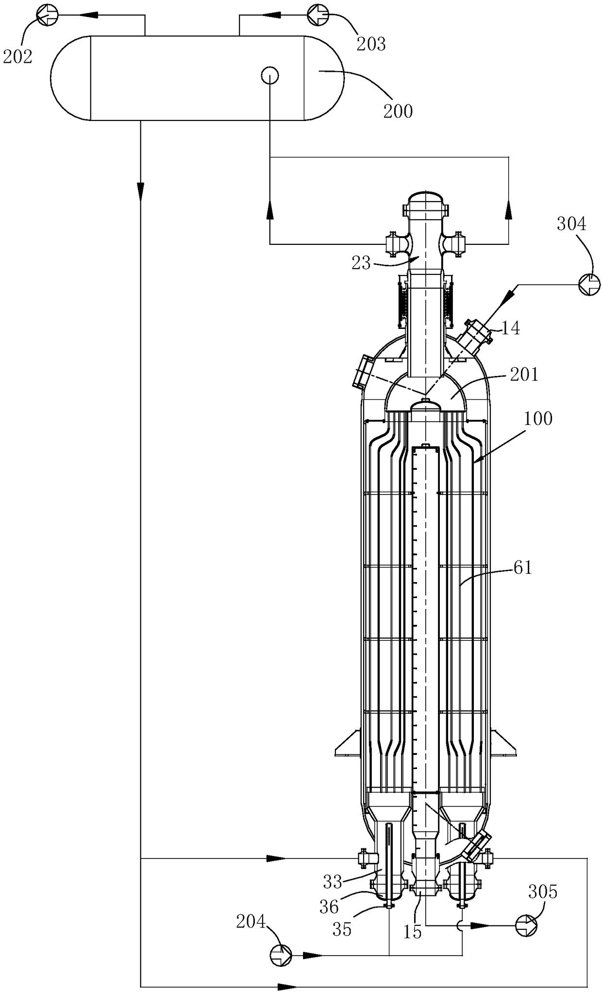 Asymmetric pipe-plate type bundle pipe reactor and methanol synthesis process