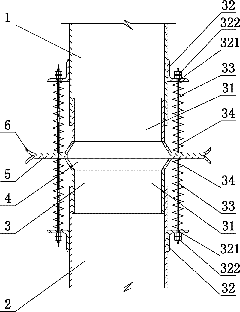 Device for jointing dust removing air pipes of movable discharging carriage, dust removing system and method for jointing air pipes