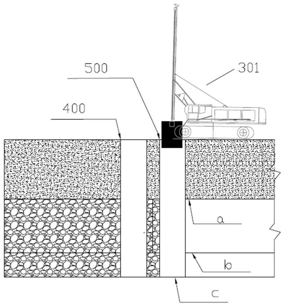 A system of expanding piles into a wall at the bottom of a concrete guide wall foundation