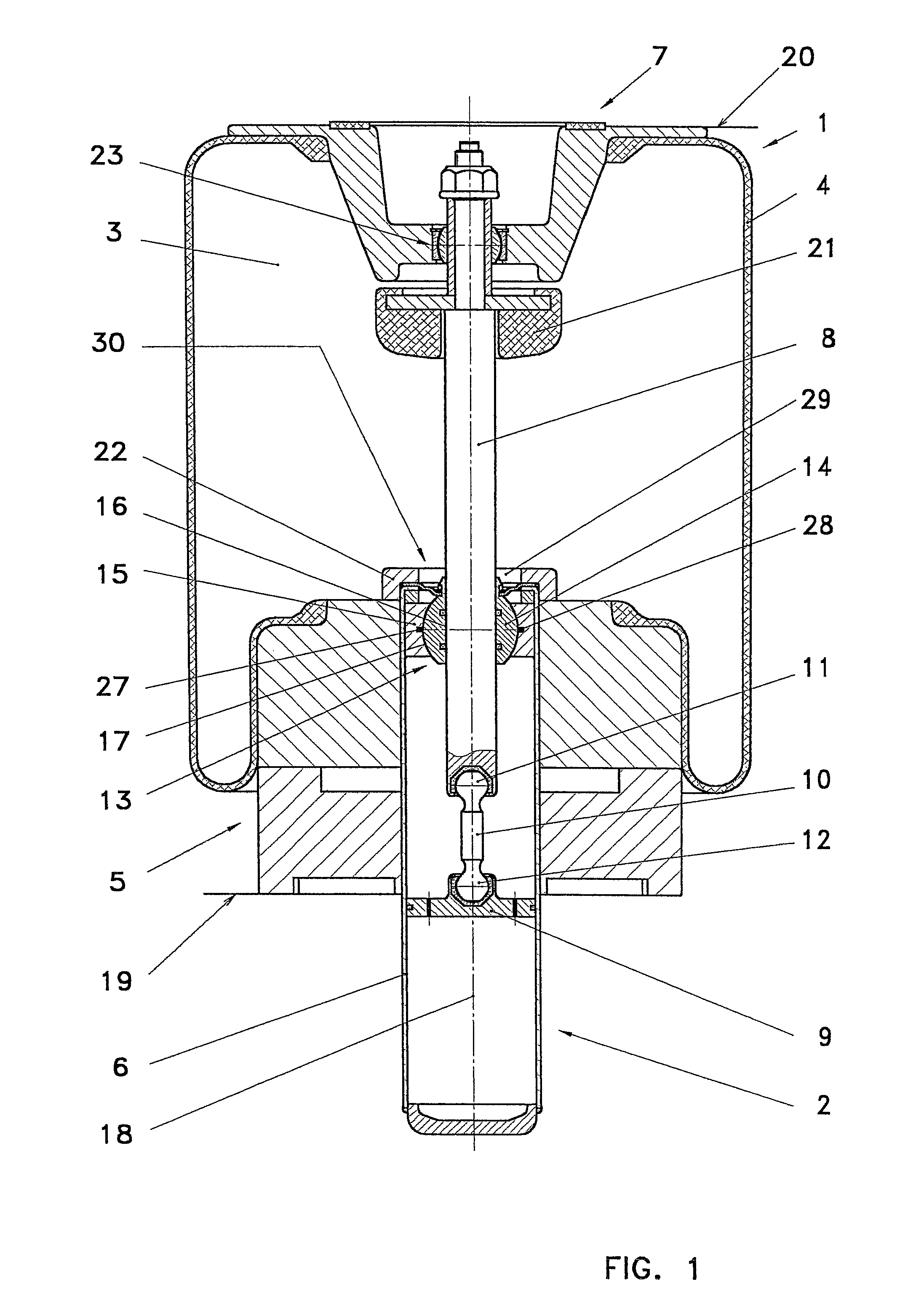 Pneumatic spring vibration damper assembly unit