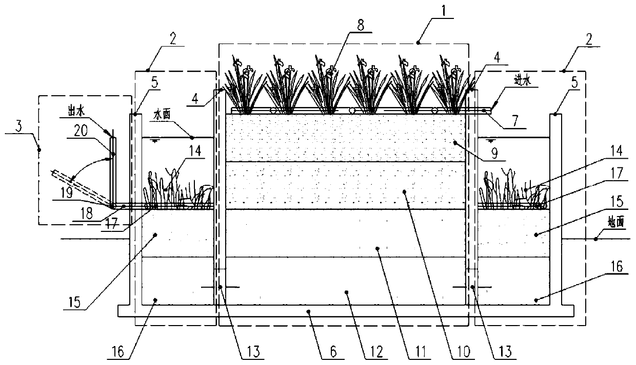 Compound subsurface flow constructed wetland with high drop difference and adjustable water outflow