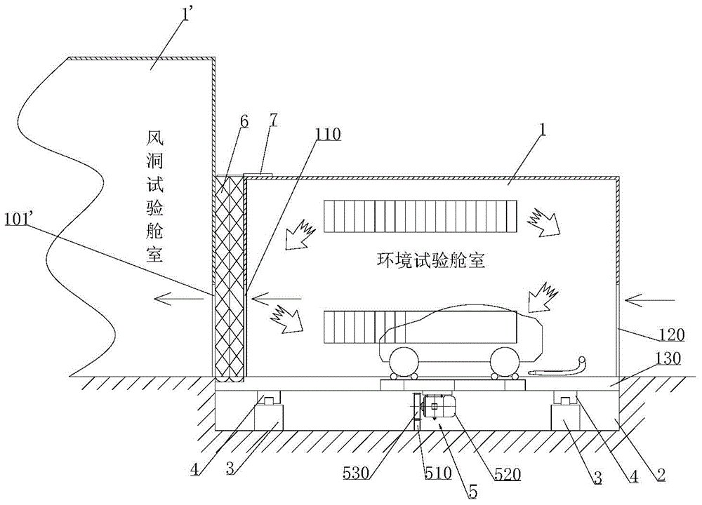 Movable environment test chamber for automobile environment wind tunnel laboratory