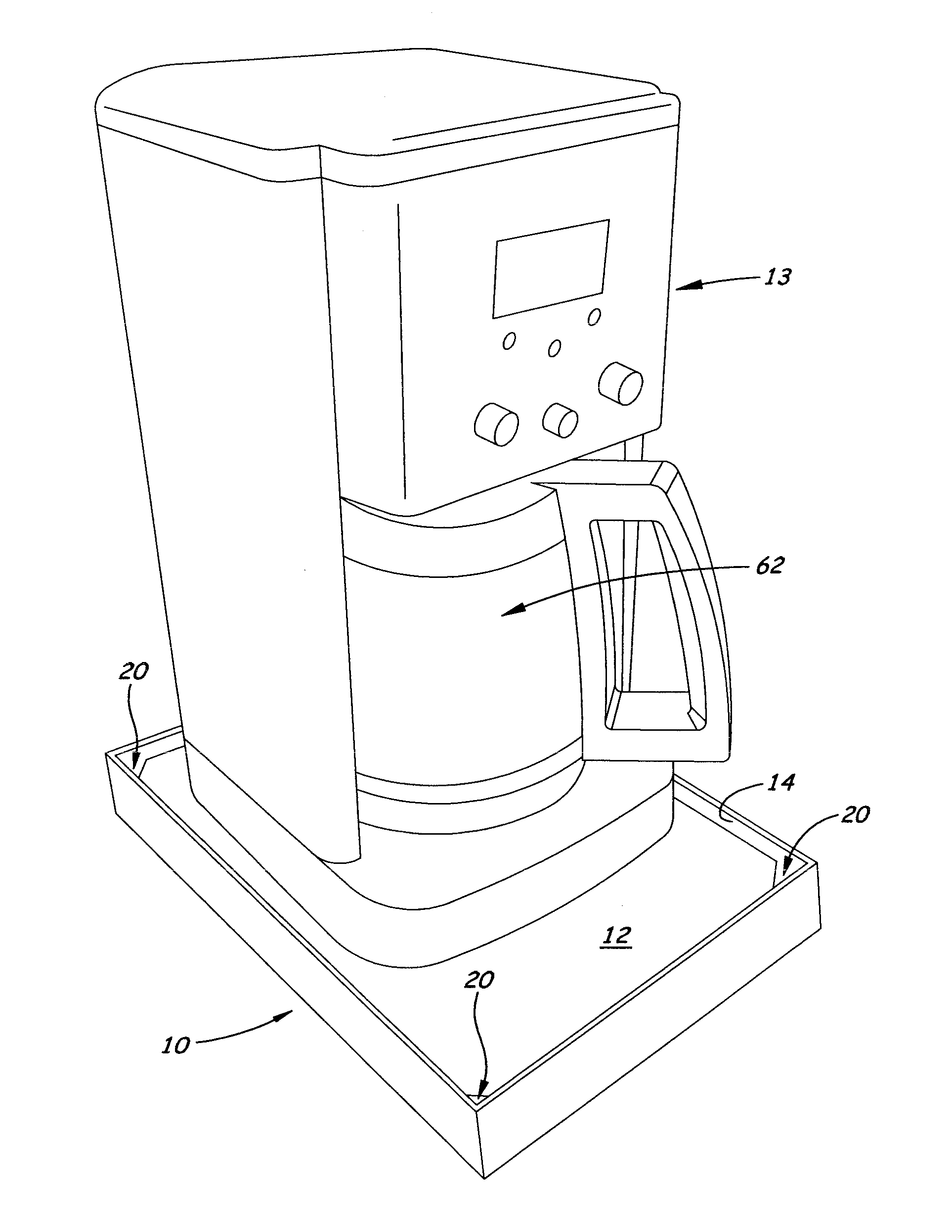 Liquid overflow platform and container for small appliances