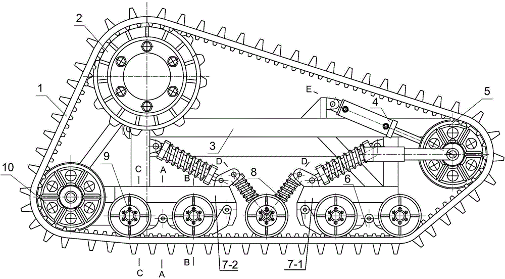 Caterpillar ridge crossing deformation device for caterpillar farmland operation vehicle