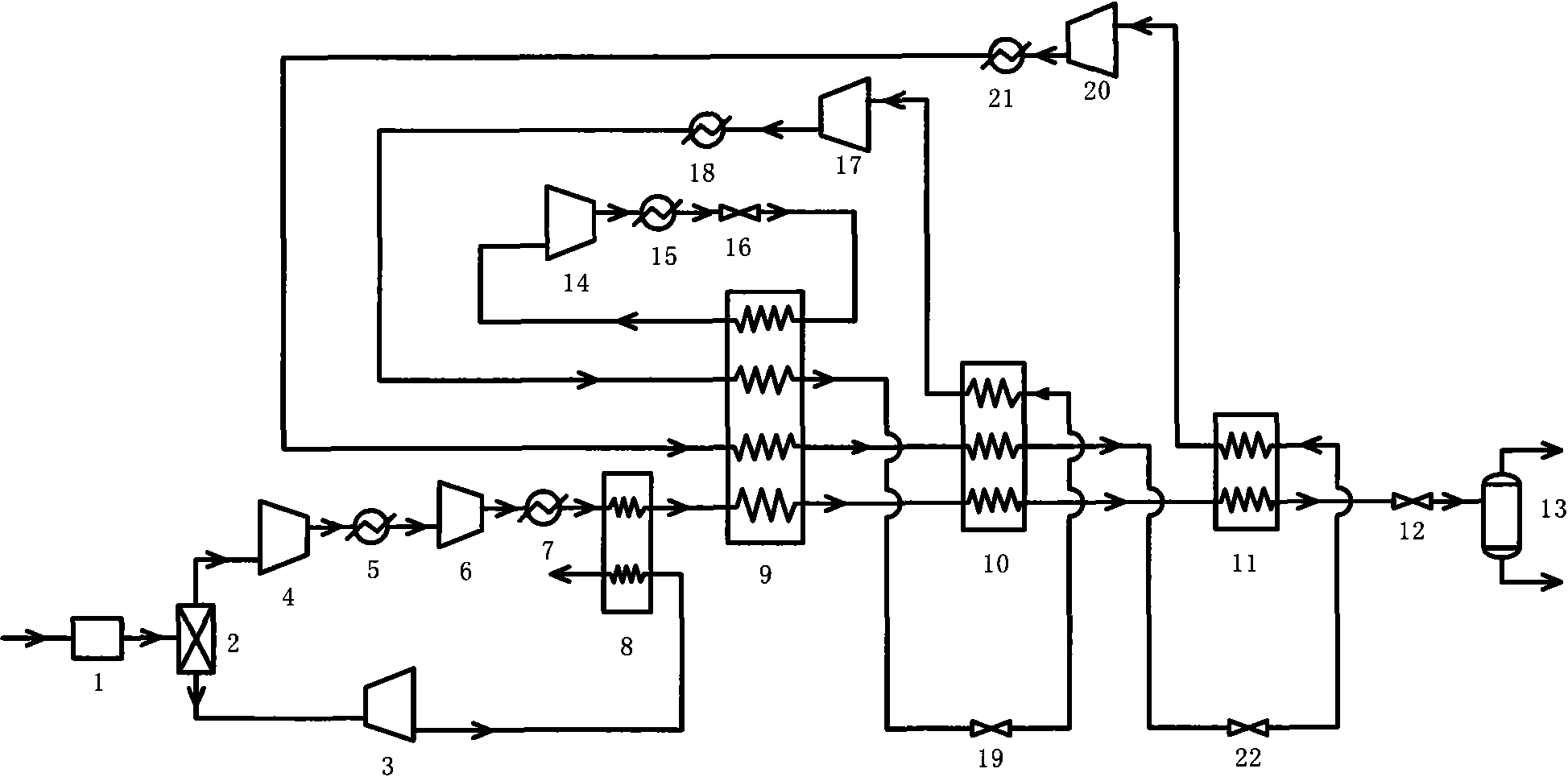 Cascade type liquefaction process for precooling coalbed methane (CBM) by residual pressure of pressure swing adsorption (PSA)