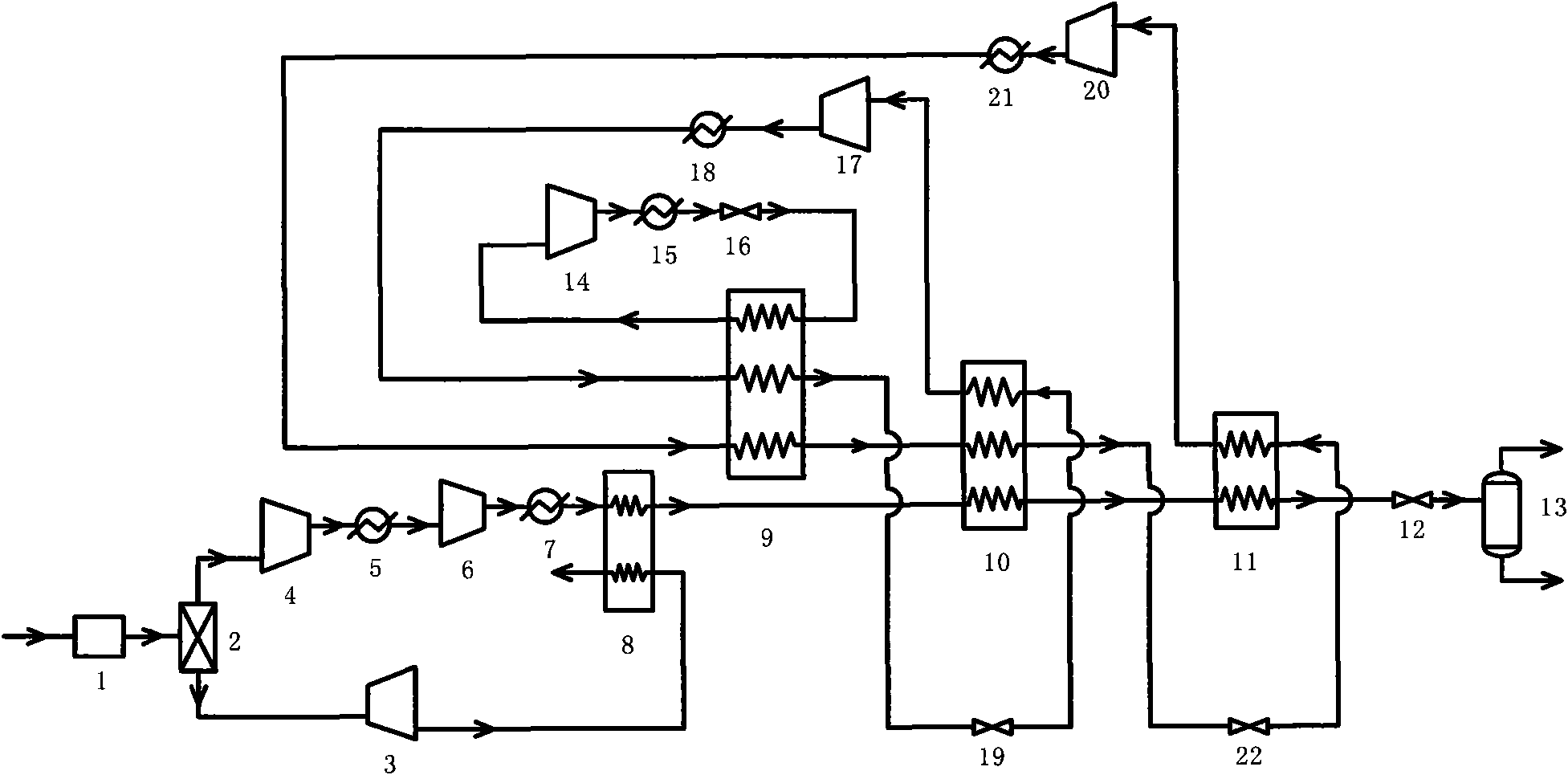 Cascade type liquefaction process for precooling coalbed methane (CBM) by residual pressure of pressure swing adsorption (PSA)