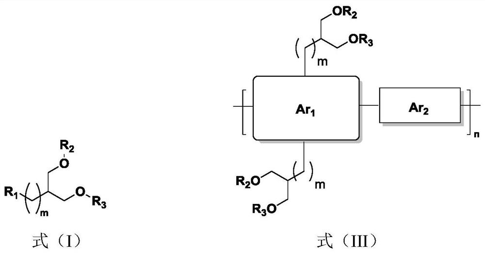 Organic conjugated molecule containing branched ether chain as well as preparation and application of organic conjugated molecule