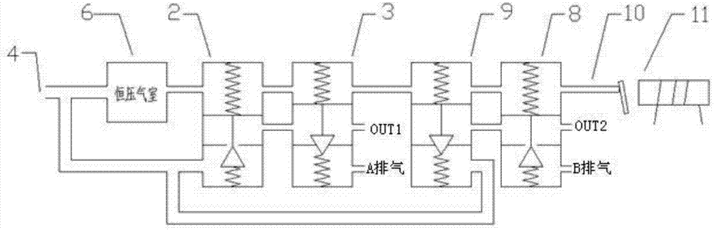 Pneumatic amplifier capable of achieving three-outage position protecting function