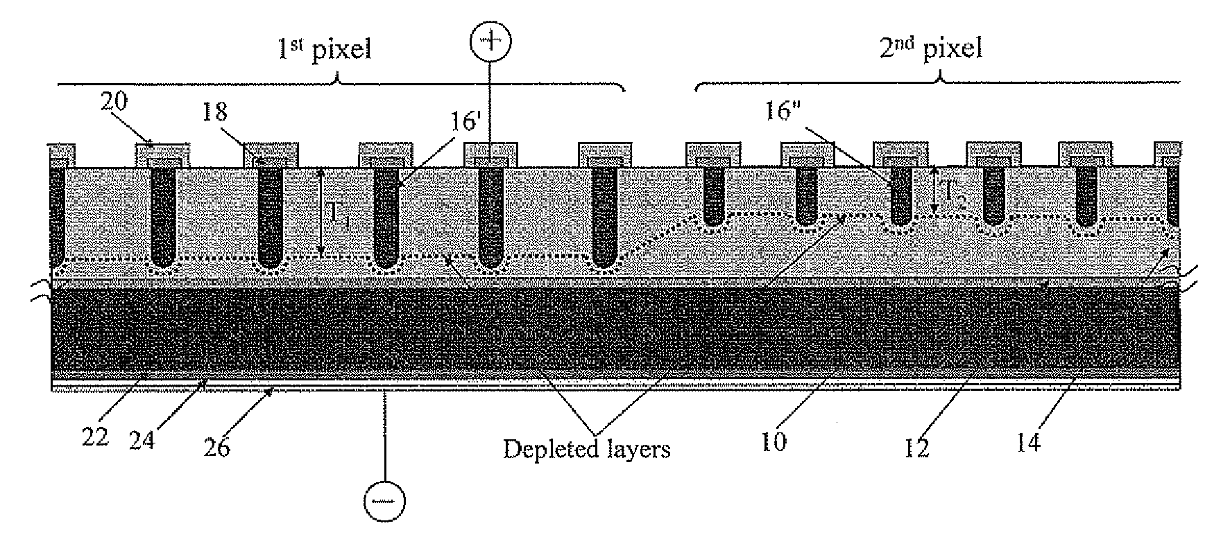 Multiplexed output two terminal photodiode array for imaging applications and related fabrication process