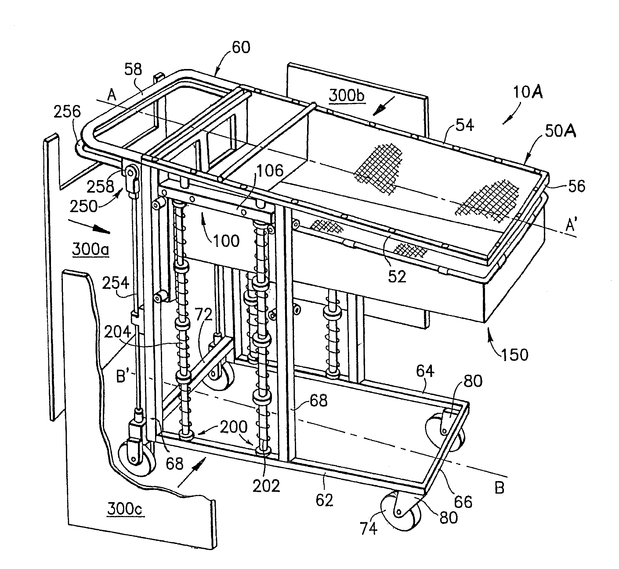 Transportation device having a basket with a movable floor