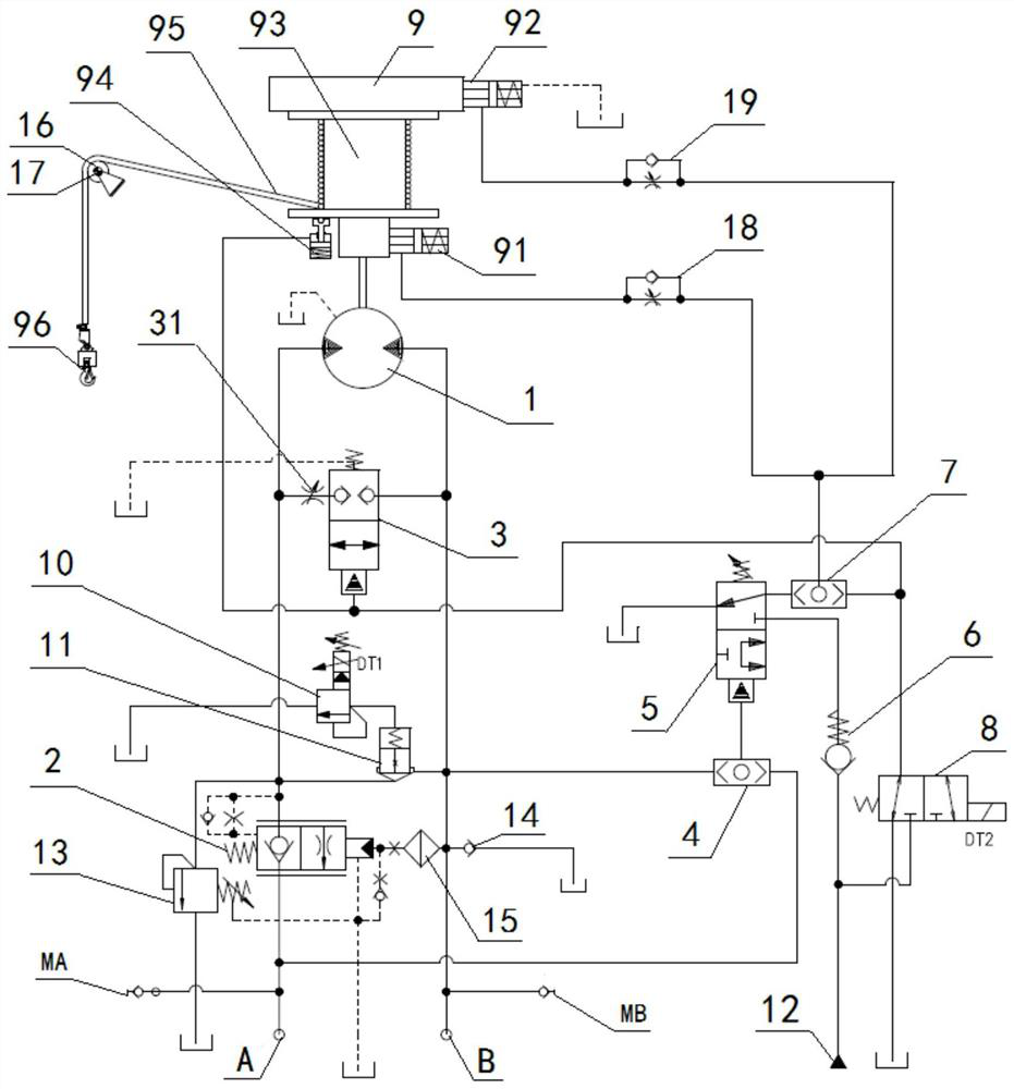 A lifting hydraulic system