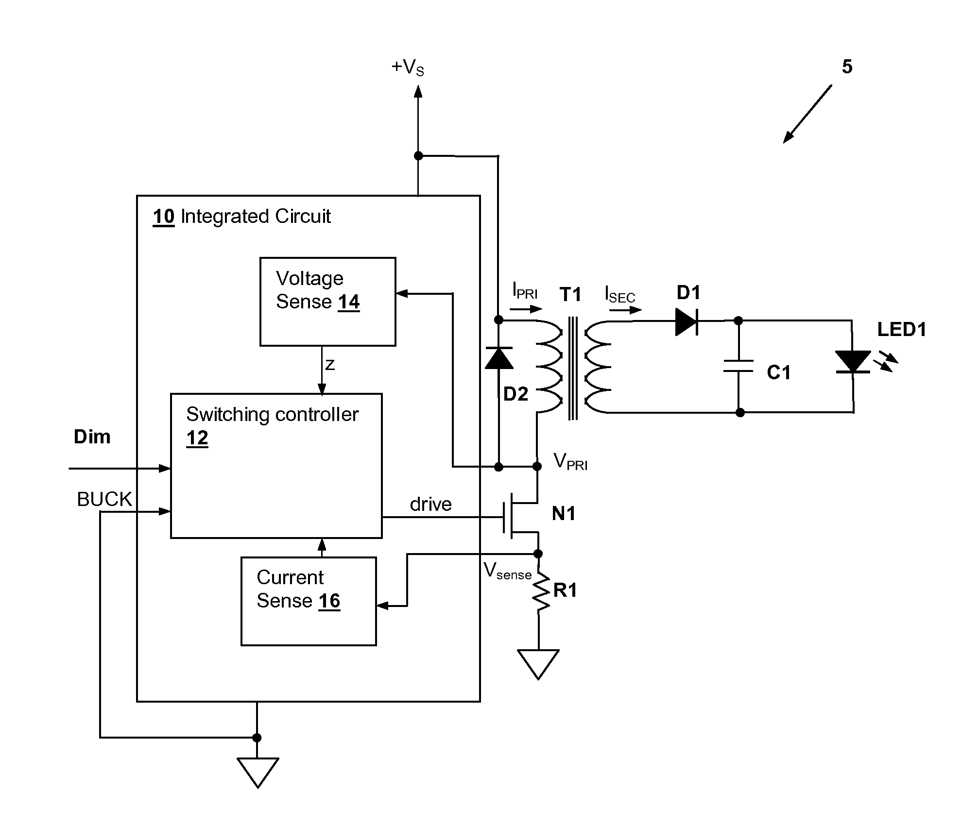 Integrated circuit switching power supply controller with selectable buck mode operation