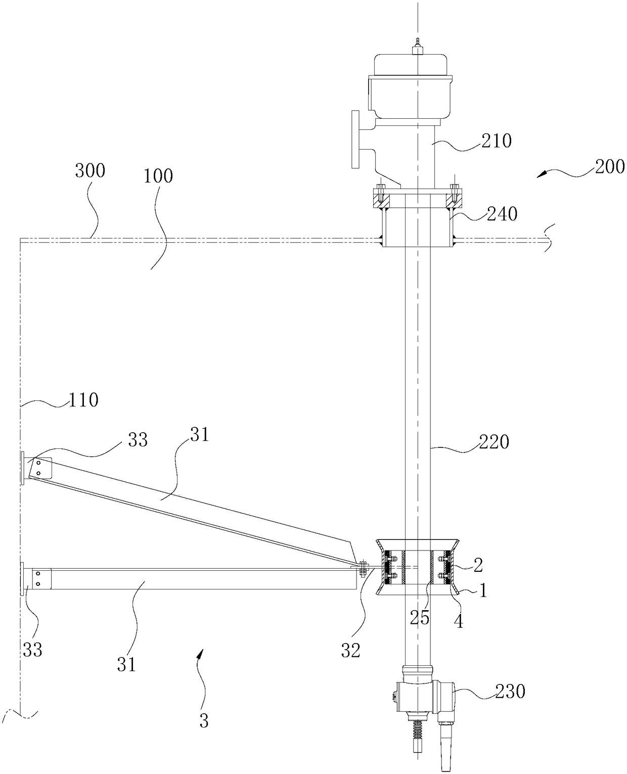 Tank washing machine fastening supporting device, tank washing machine and ship