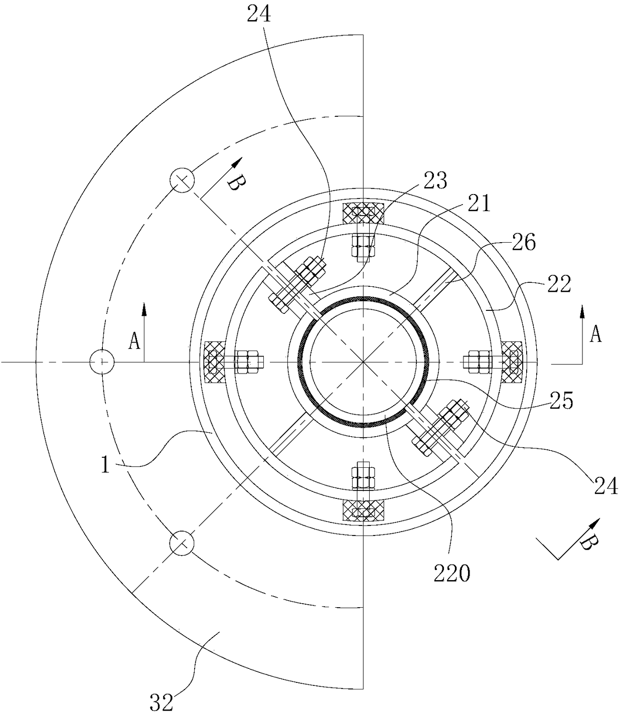 Tank washing machine fastening supporting device, tank washing machine and ship