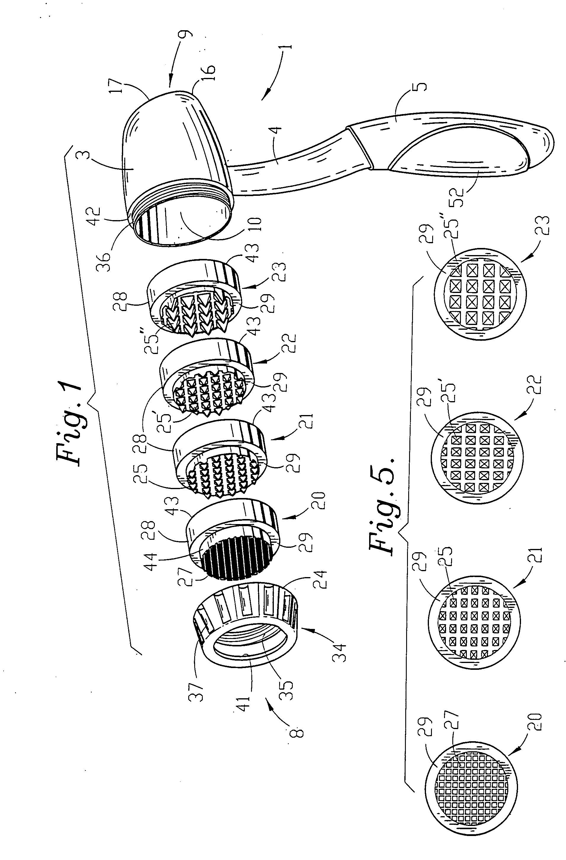 Meat mallet with interchangeable tenderizing surfaces