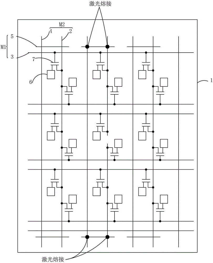 Array substrate structure and data line breakage repairing method for array substrate