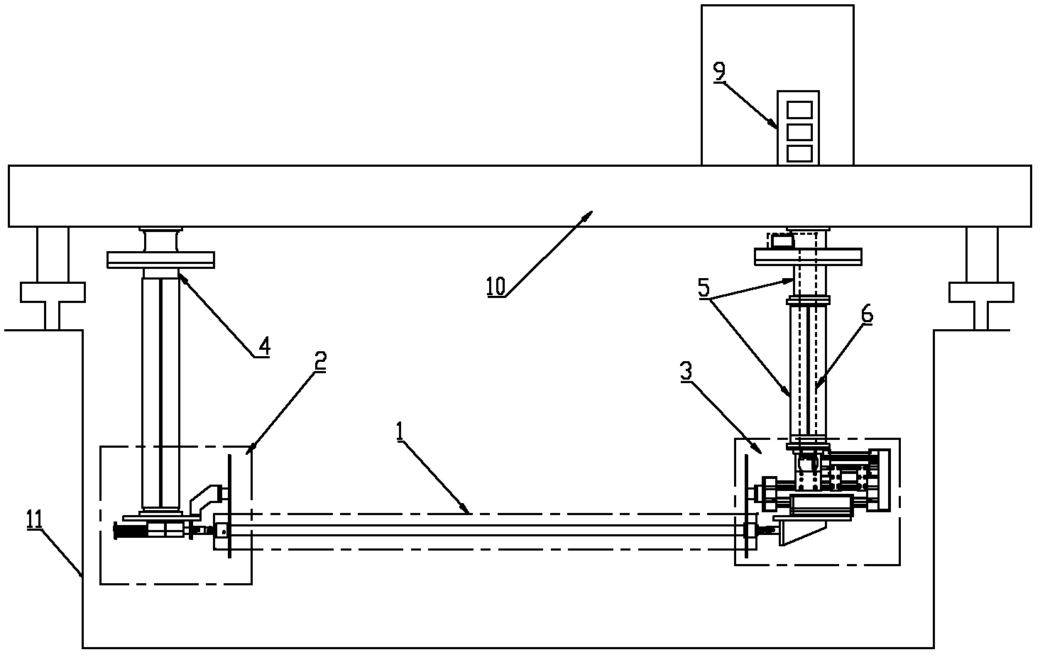 Vortex-induced vibration simulation test device for pre-tensioned deep-sea riser model under even flow