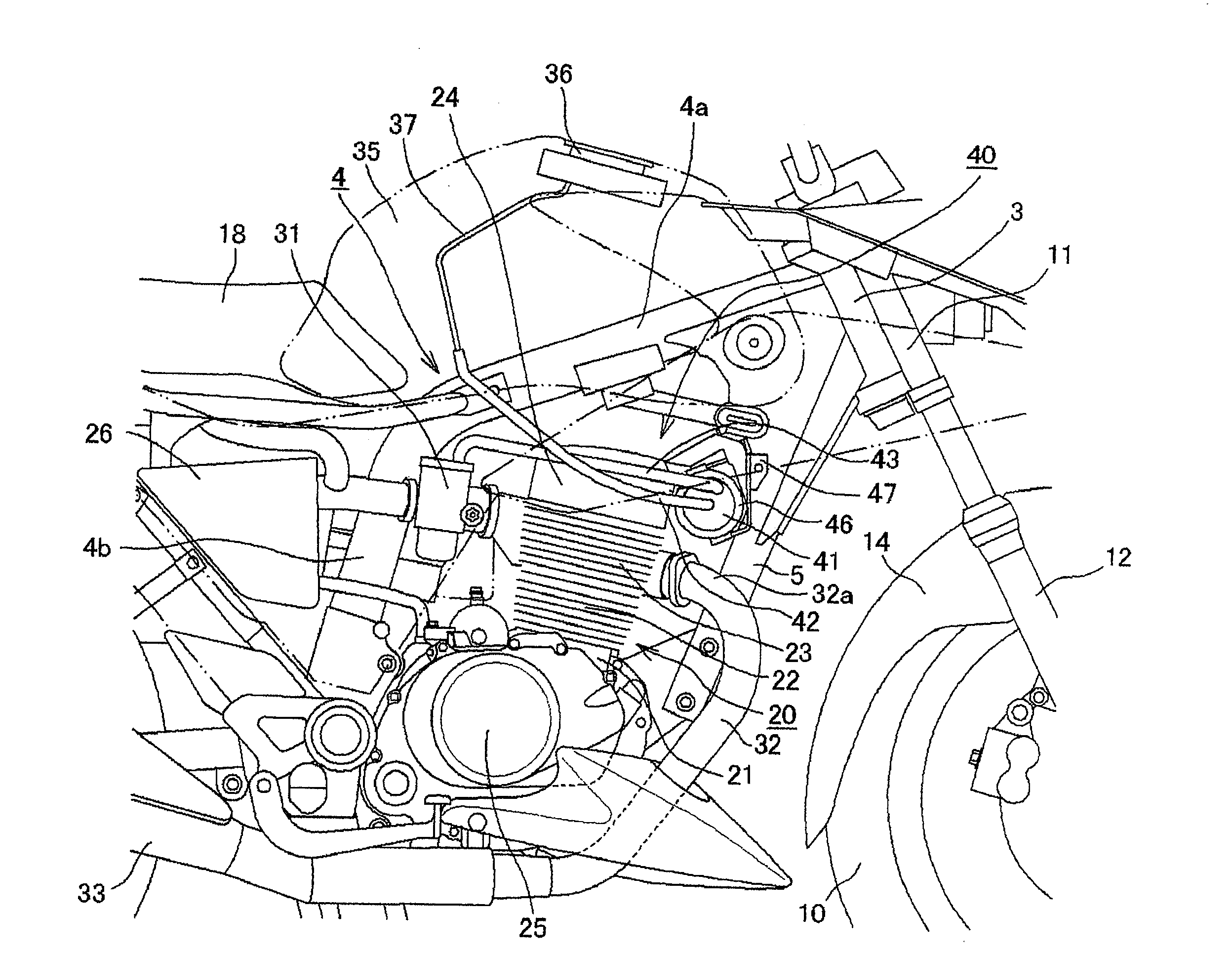 Motorcycle having evaporating fuel treatment apparatus