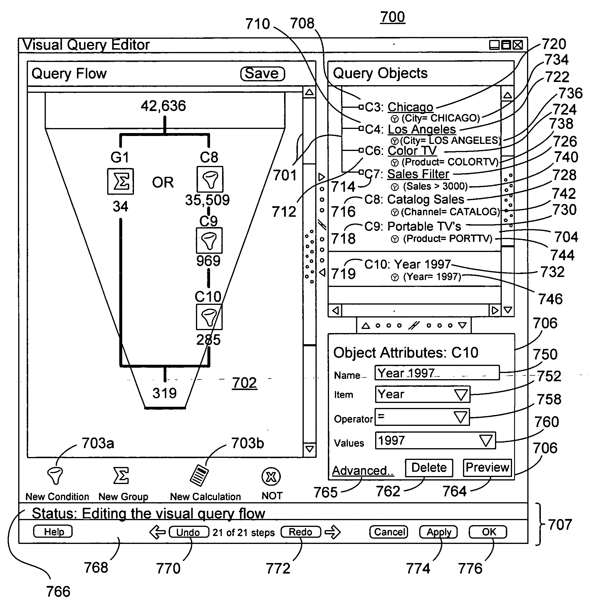 Graphical condition builder for facilitating database queries