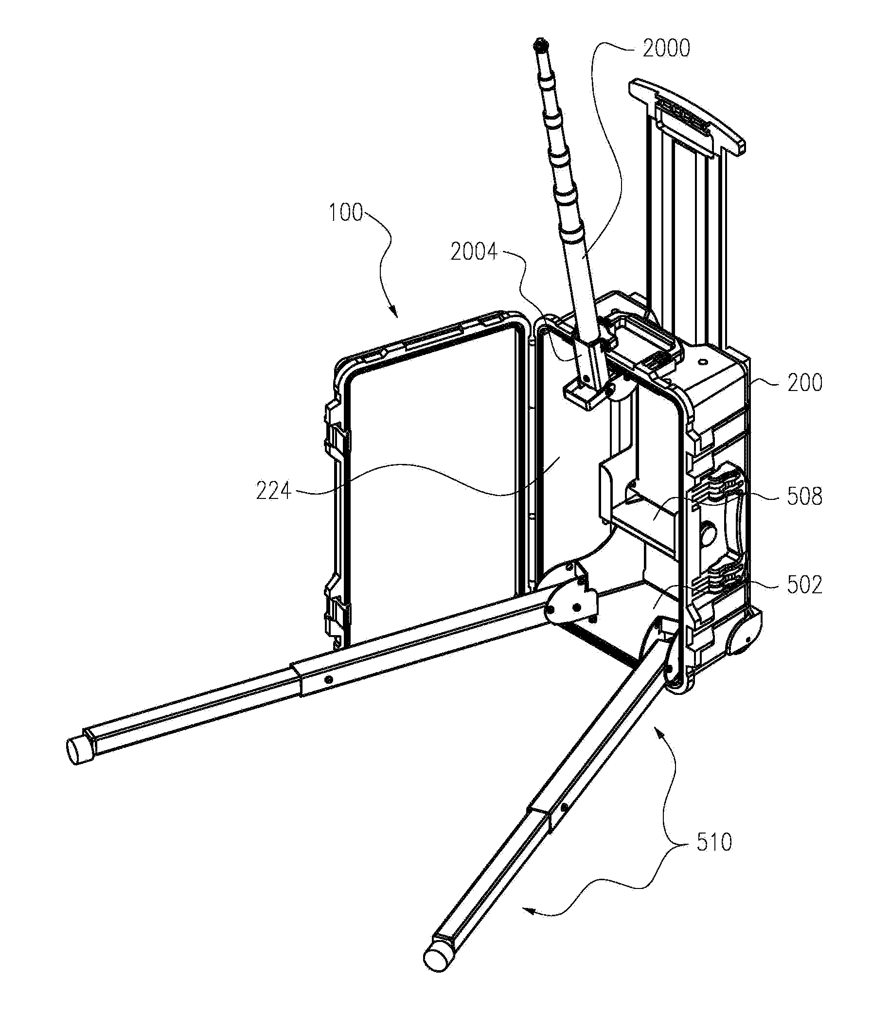 Collapsible portable stand with telescoping support and integral storage case