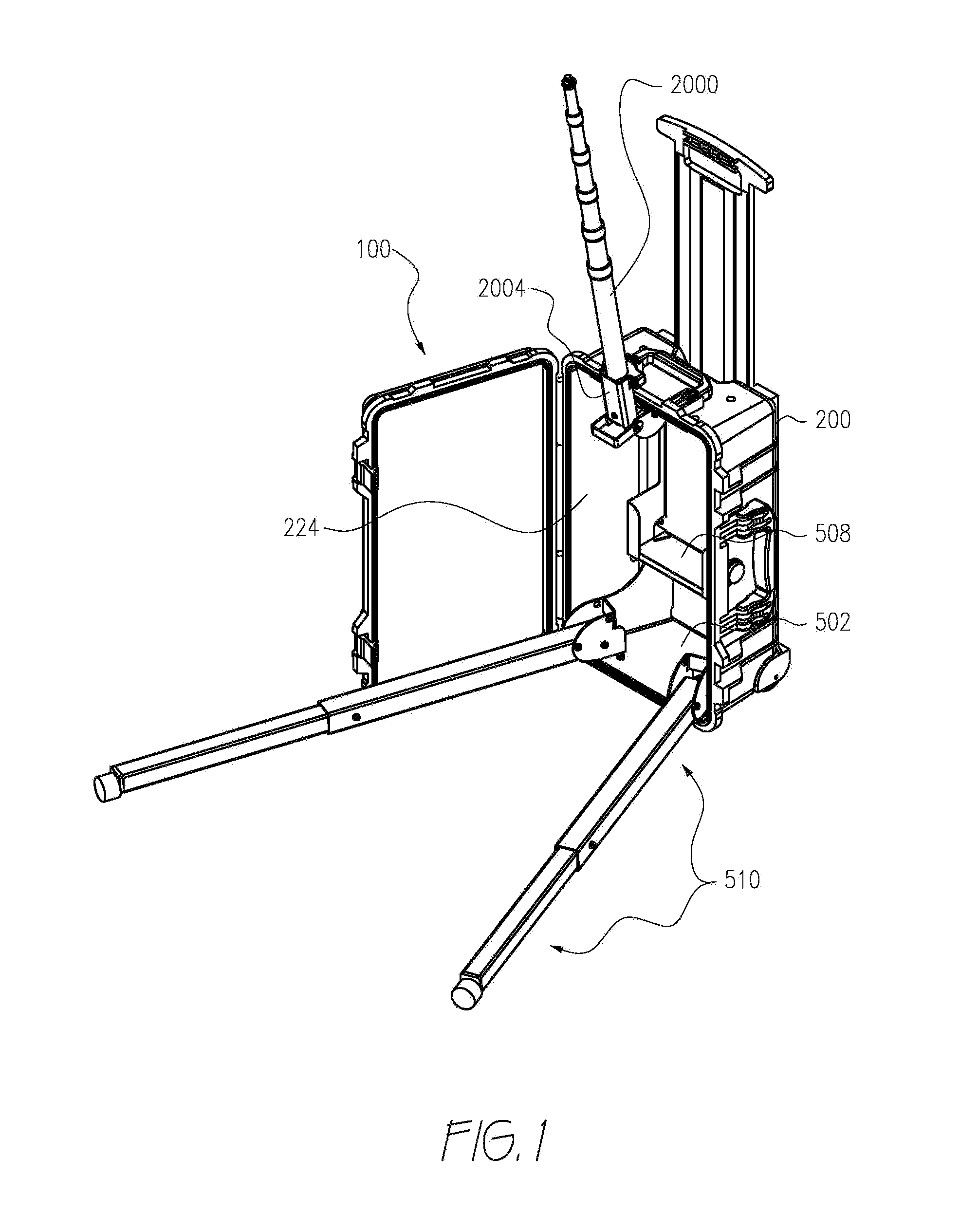 Collapsible portable stand with telescoping support and integral storage case