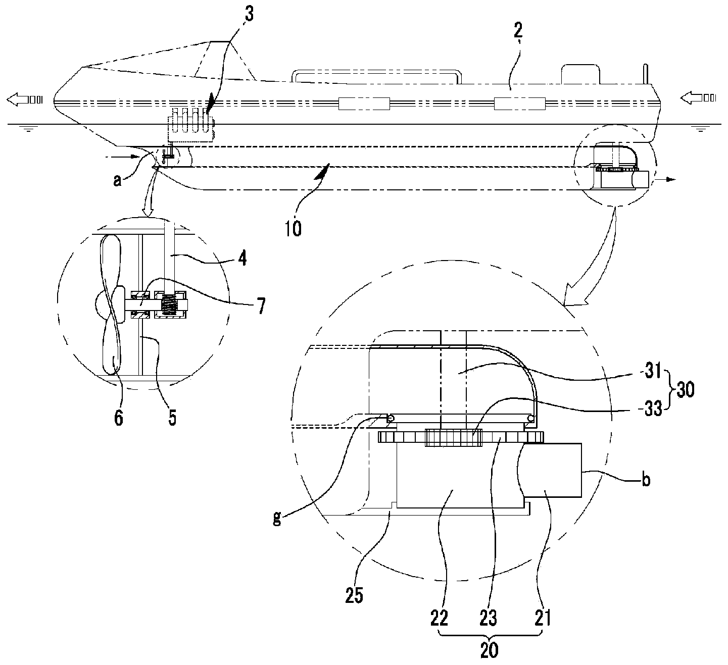 Device for propelling and turning hull