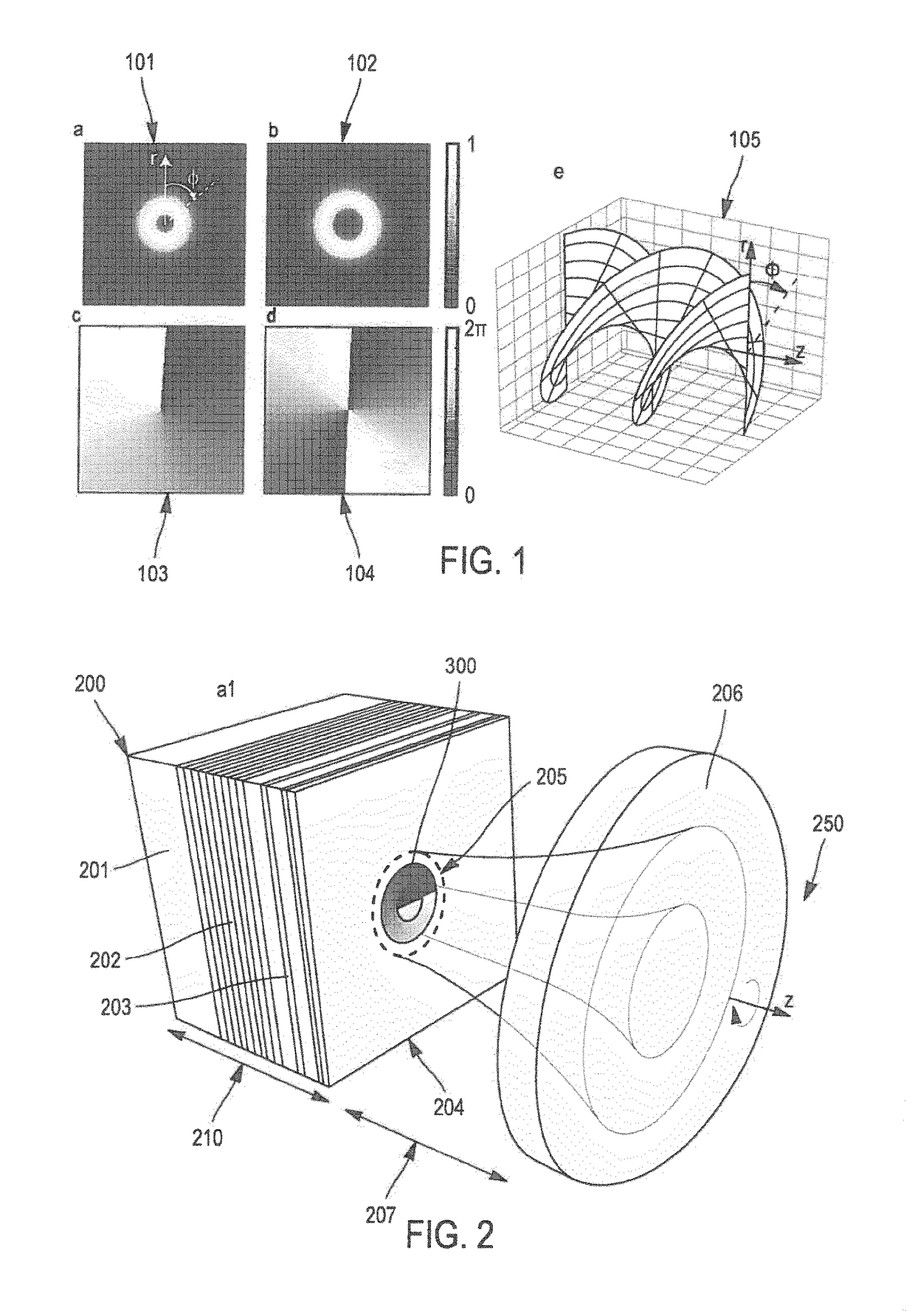 Laser device with a beam carrying controlled orbital angular momentum