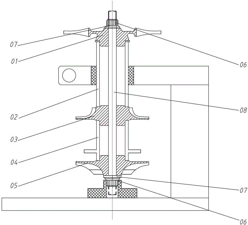 Hydraulic axial load device for airplane air circulator rotating components