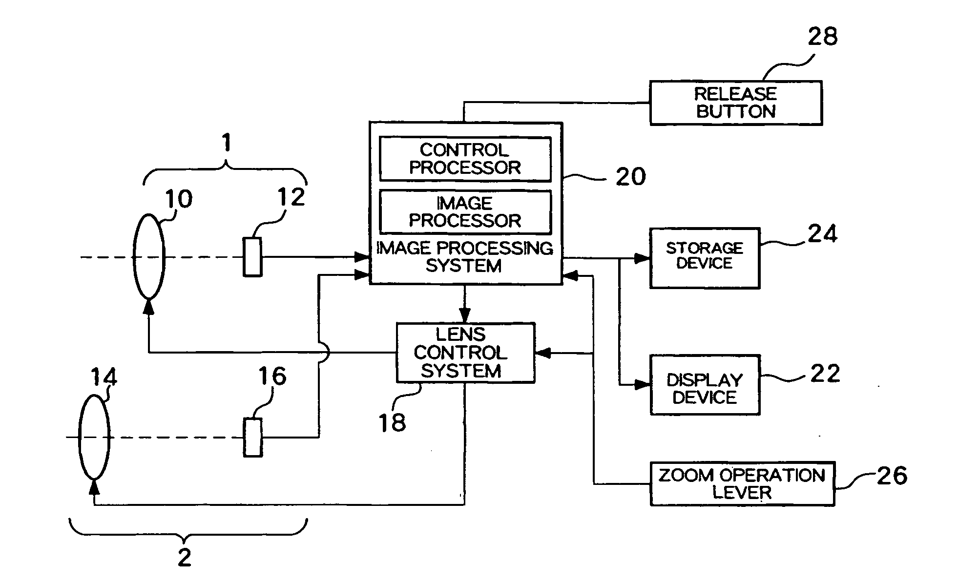 Image-capturing device having multiple optical systems