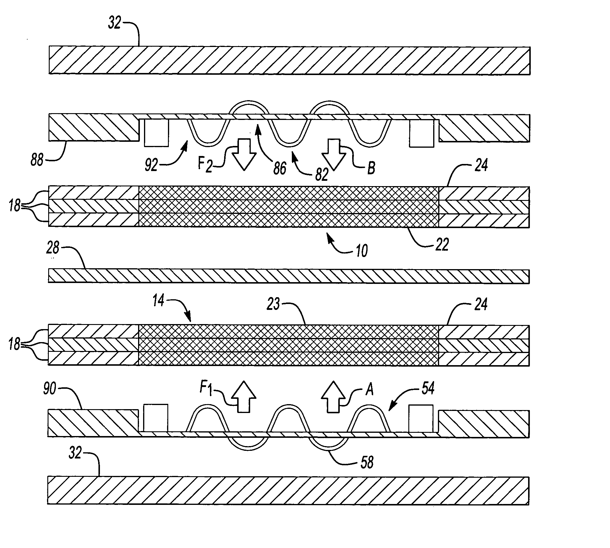 Assembly for maintaining compression for electrical contact of the active area of an electrochemical cell