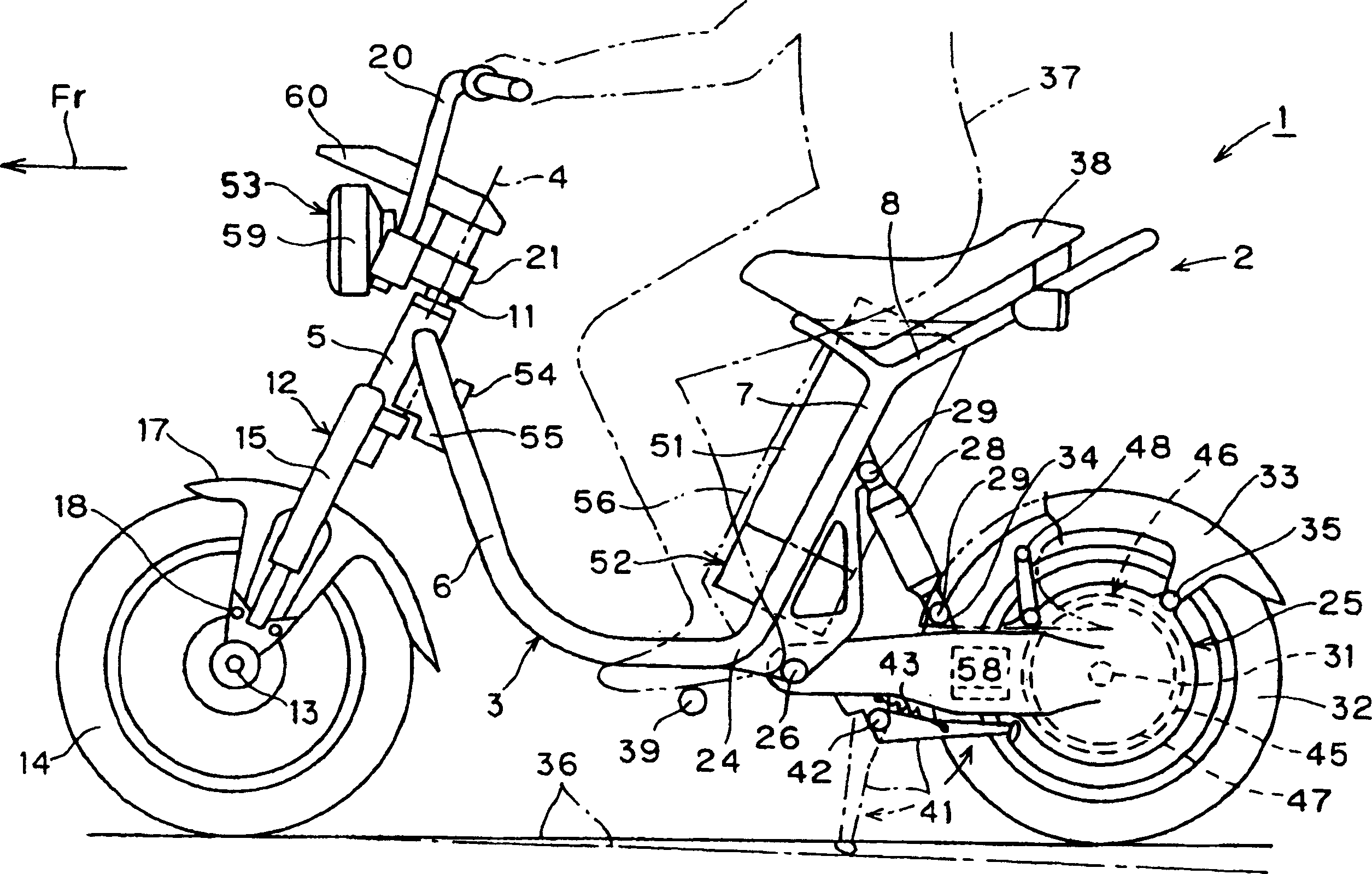 Front wheel fork structure for saddle type vehicle