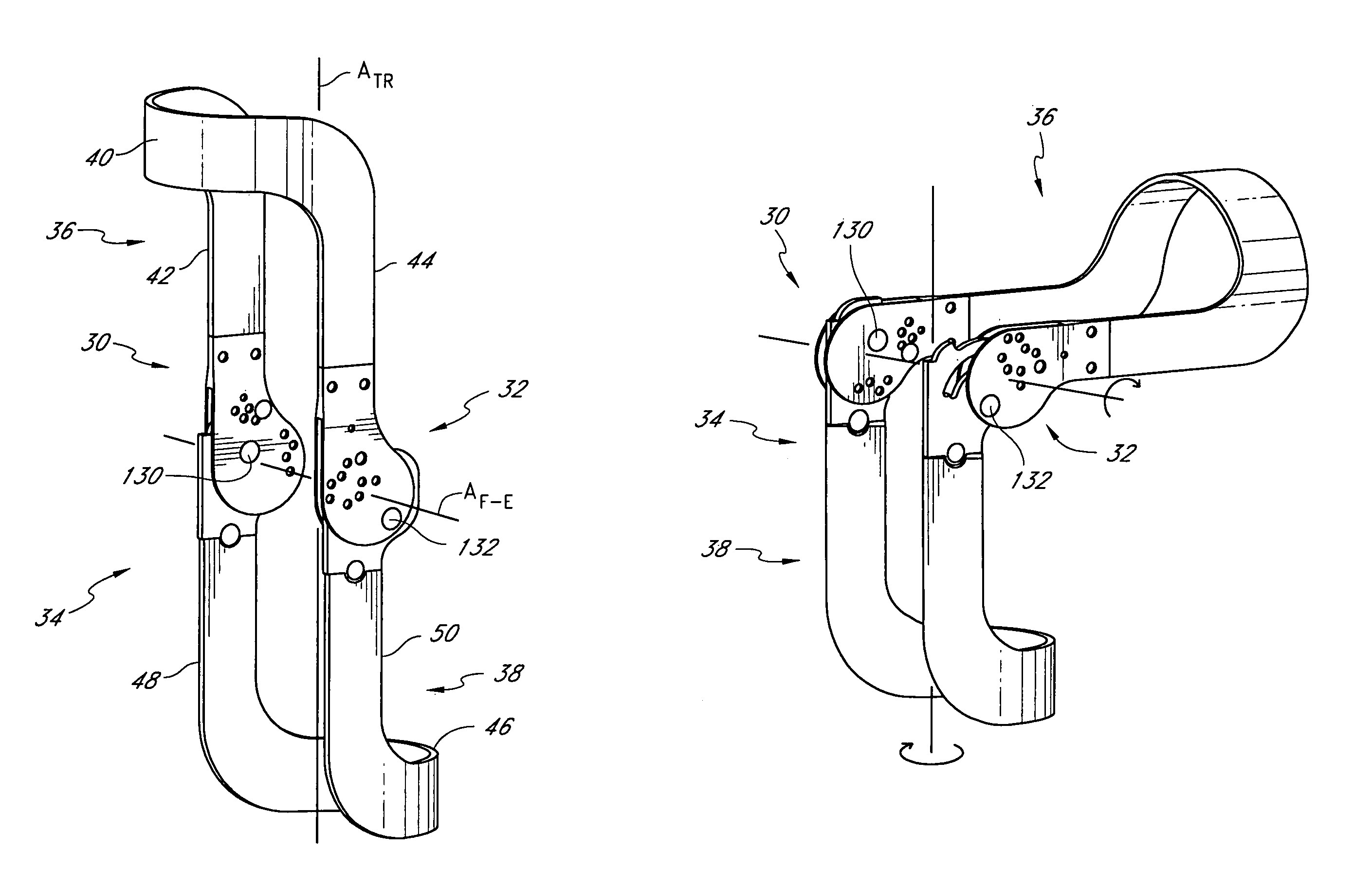 Knee brace hinges having dual axes of rotation