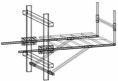 A cantilever support system attached to rectangular beams and columns