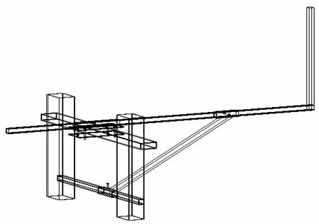 A cantilever support system attached to rectangular beams and columns