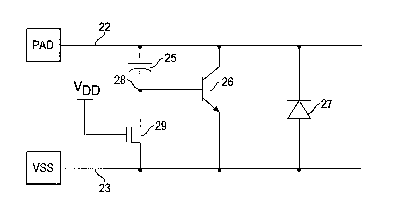 Transient pulse, substrate-triggered biCMOS rail clamp for ESD abatement