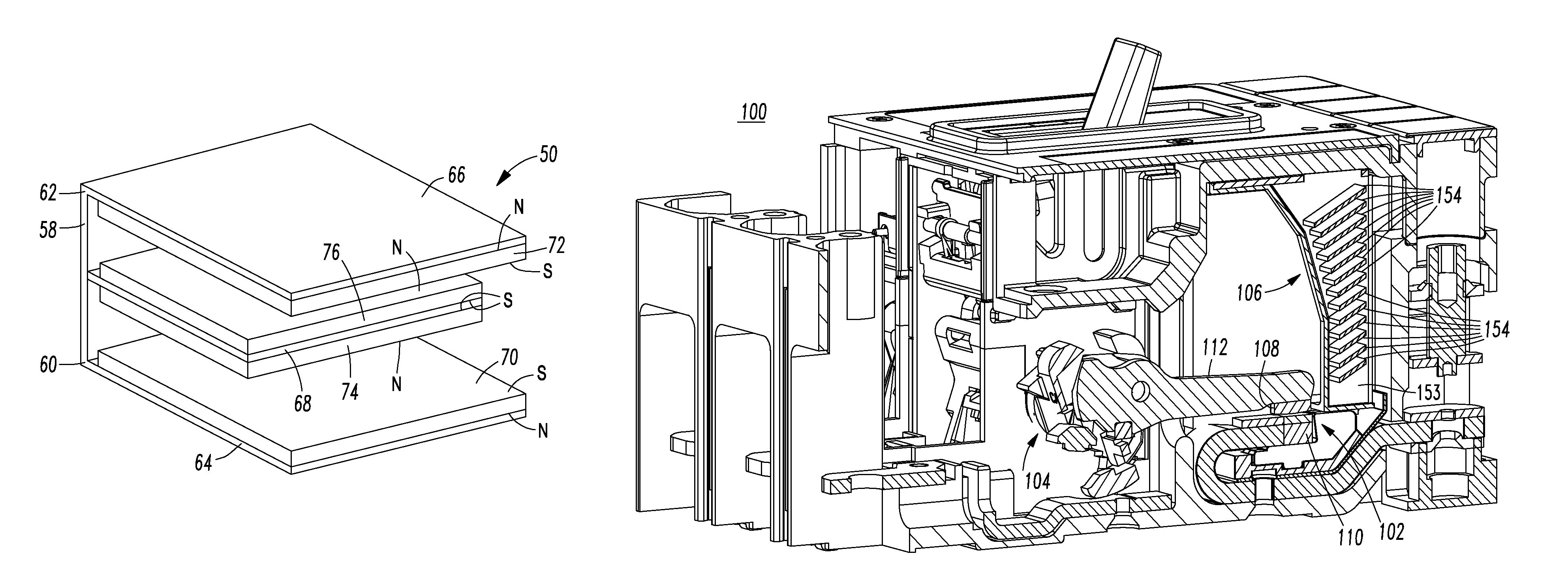 Single direct current arc chamber, and bi-directional direct current electrical switching apparatus employing the same