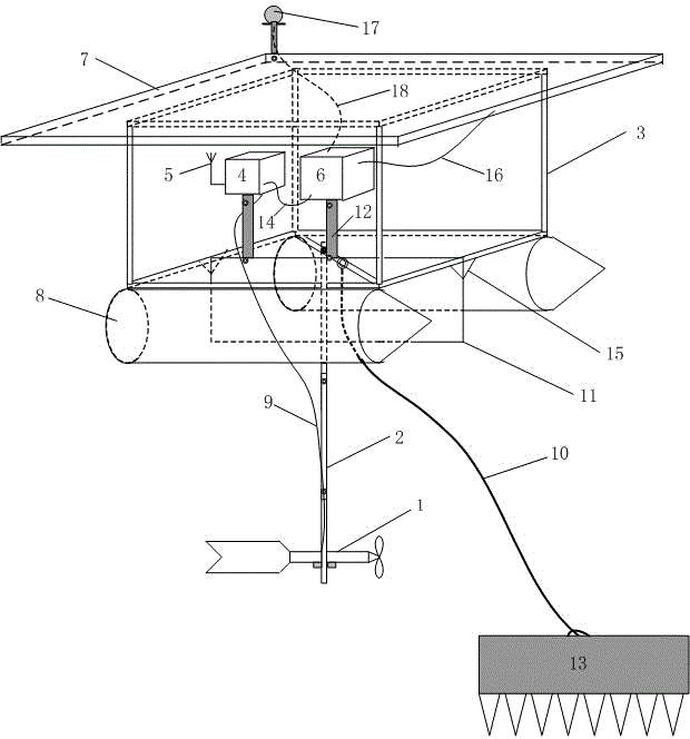 Floating type river and canal water flow velocity measuring instrument