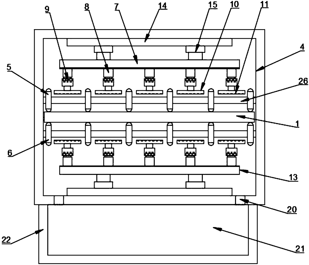 Double-sided cleaning device for plane glass plate processing