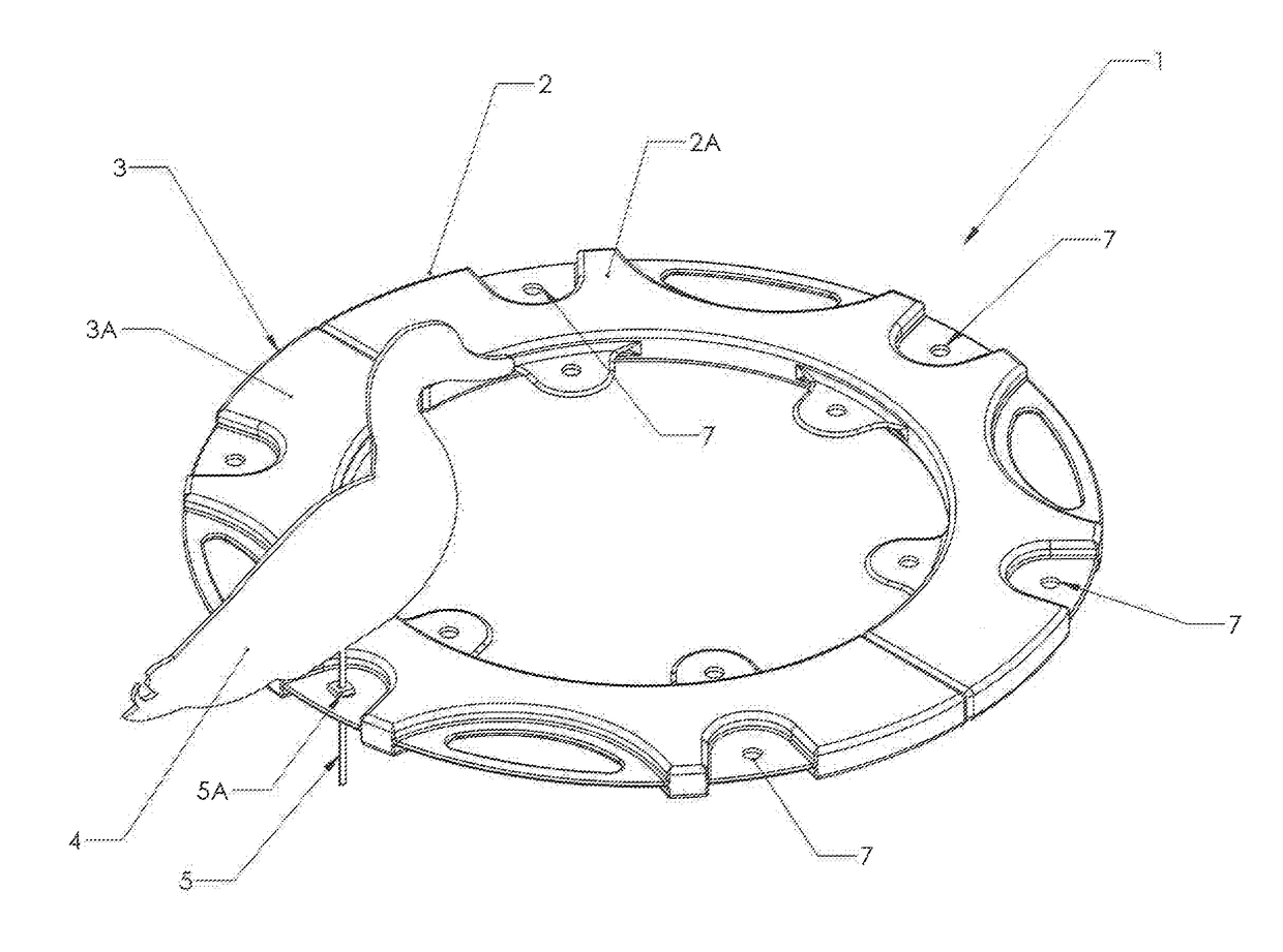 Peripherally buoyant collapsible decoy mounting device