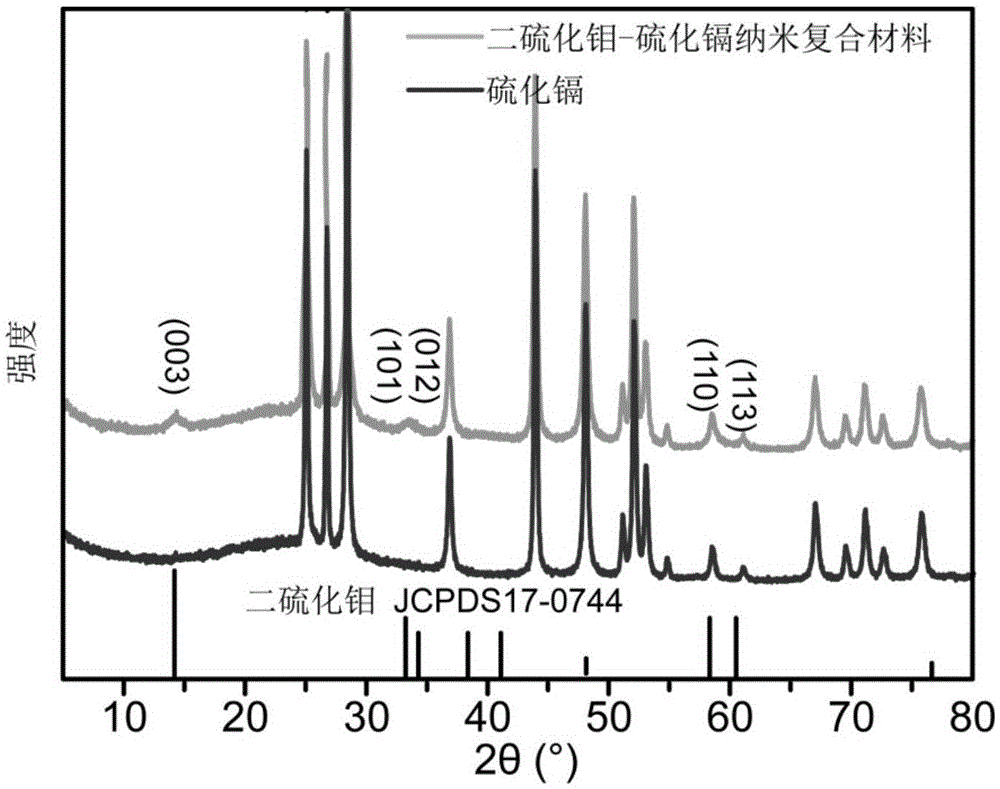 Molybdenum disulfide-cadmium sulfide nanometer composite material and preparing method and application thereof