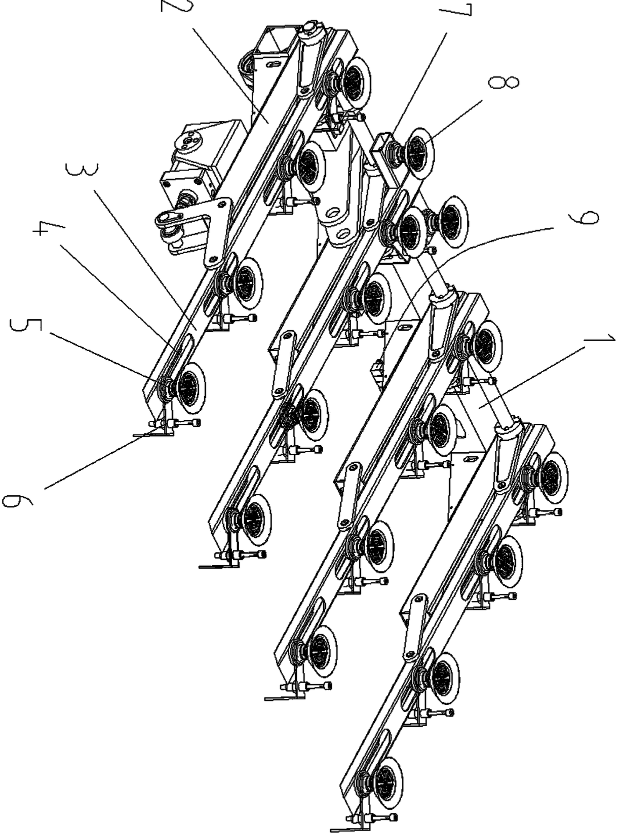 Glass induction device for flat glass overturning device