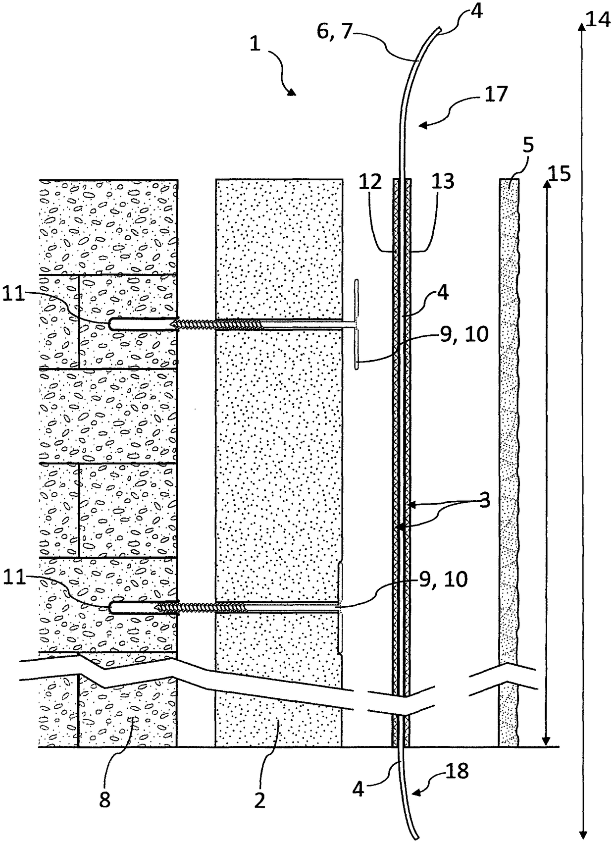 Composite heat insulation system that can be dismantled and method for the production and removal thereof