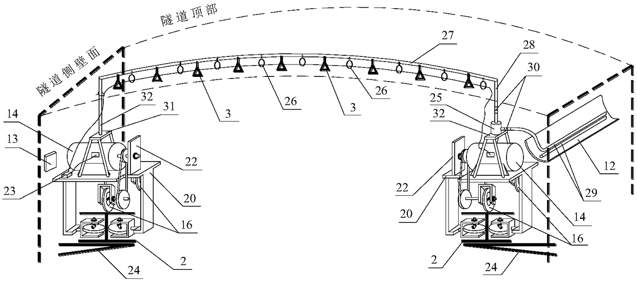 Movable water spray fire extinguishing system for underground road tunnel