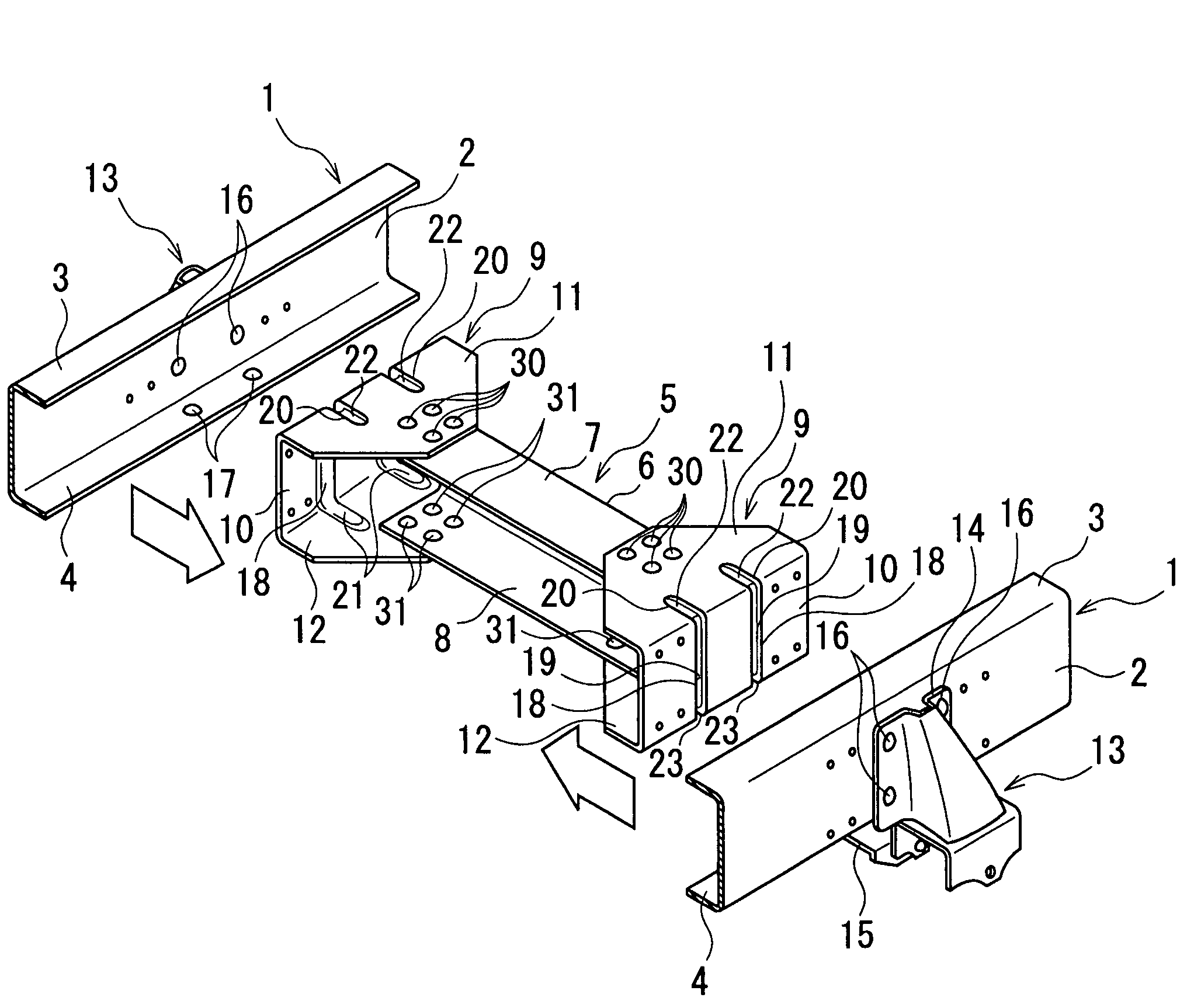 Coupling structure of side member to cross member