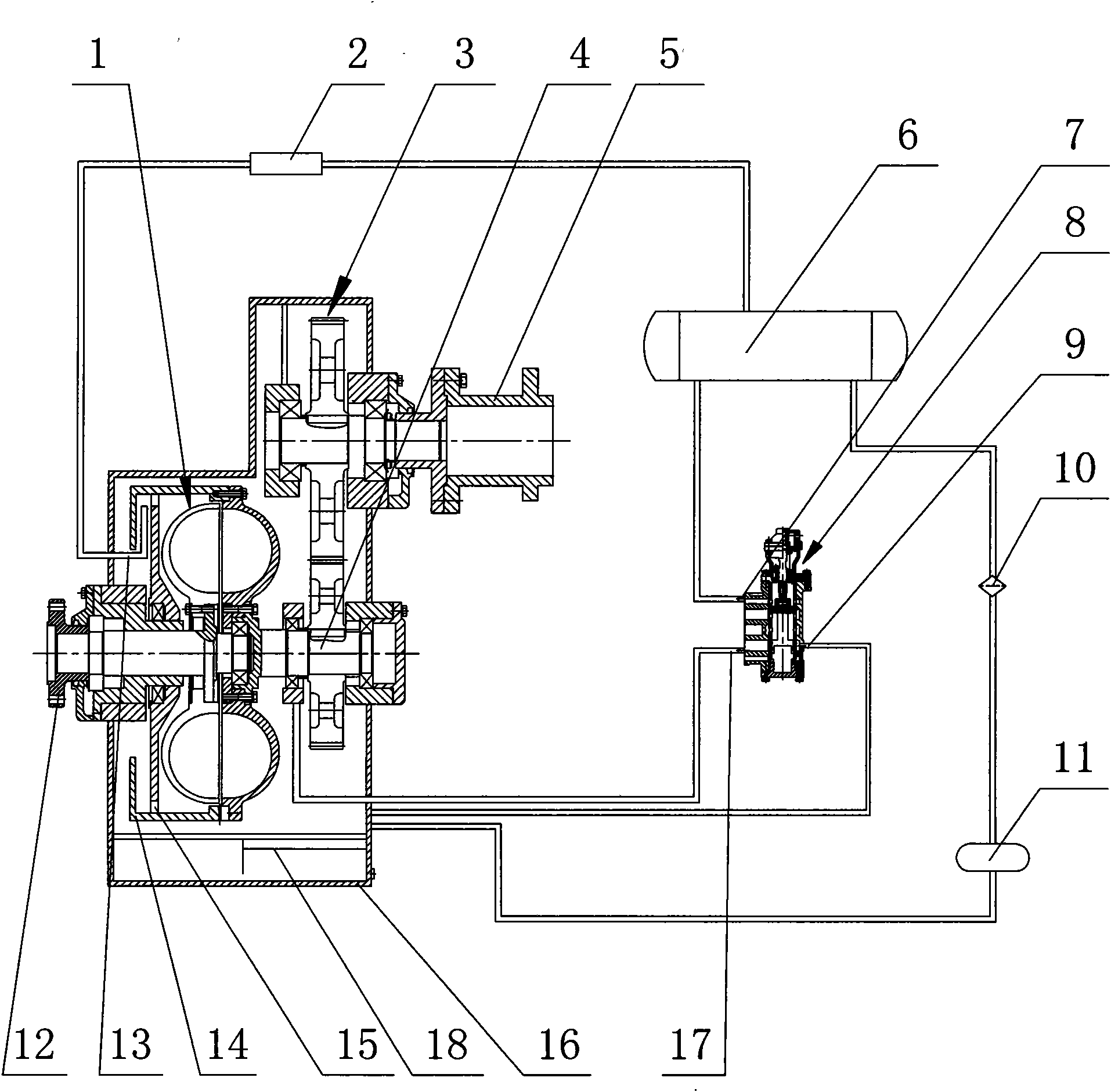 Liquid coupling reverse-cutting transmission case