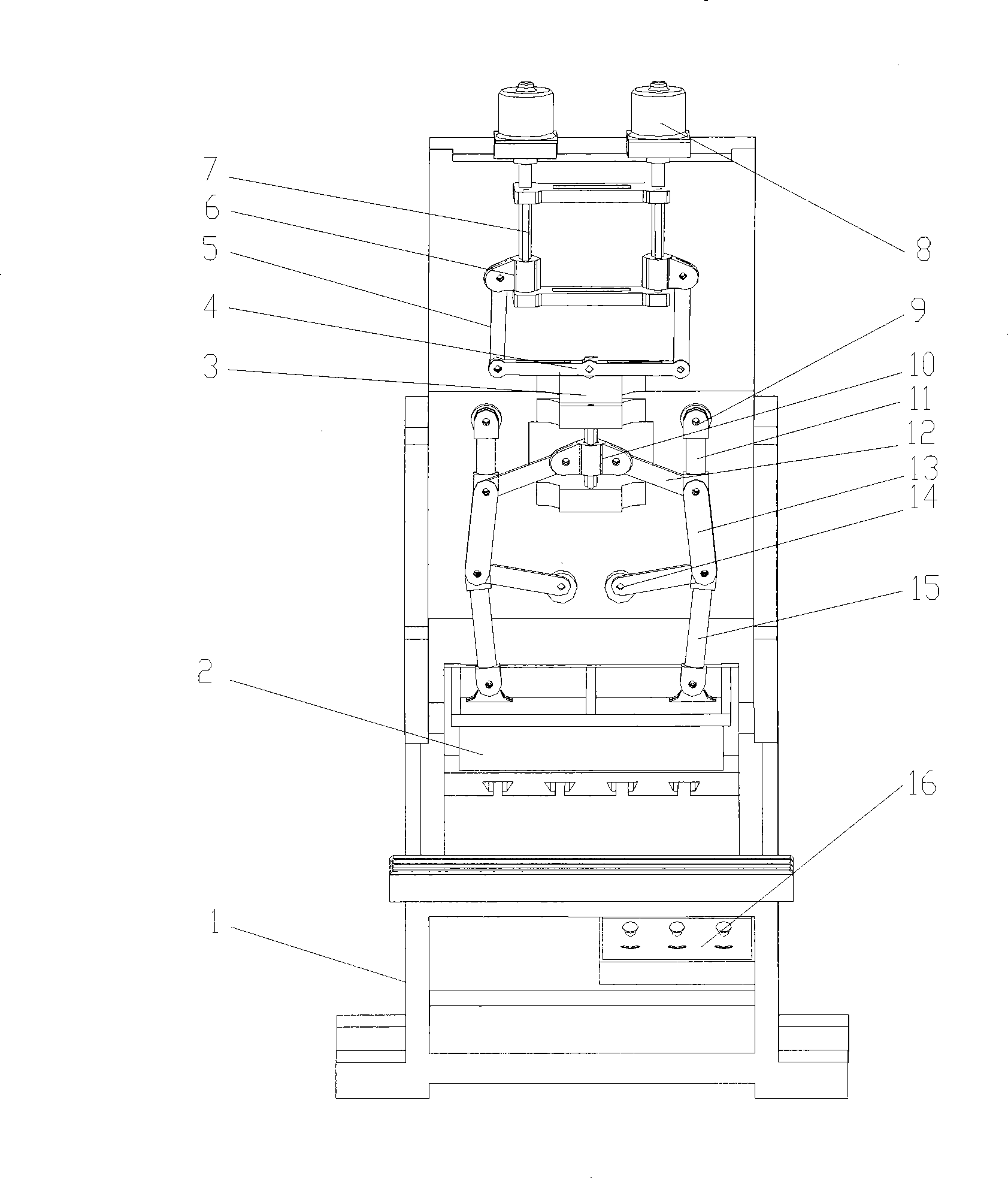 Double-motor mechanical coordination in-phase slider driven eight-bar servo pressure device