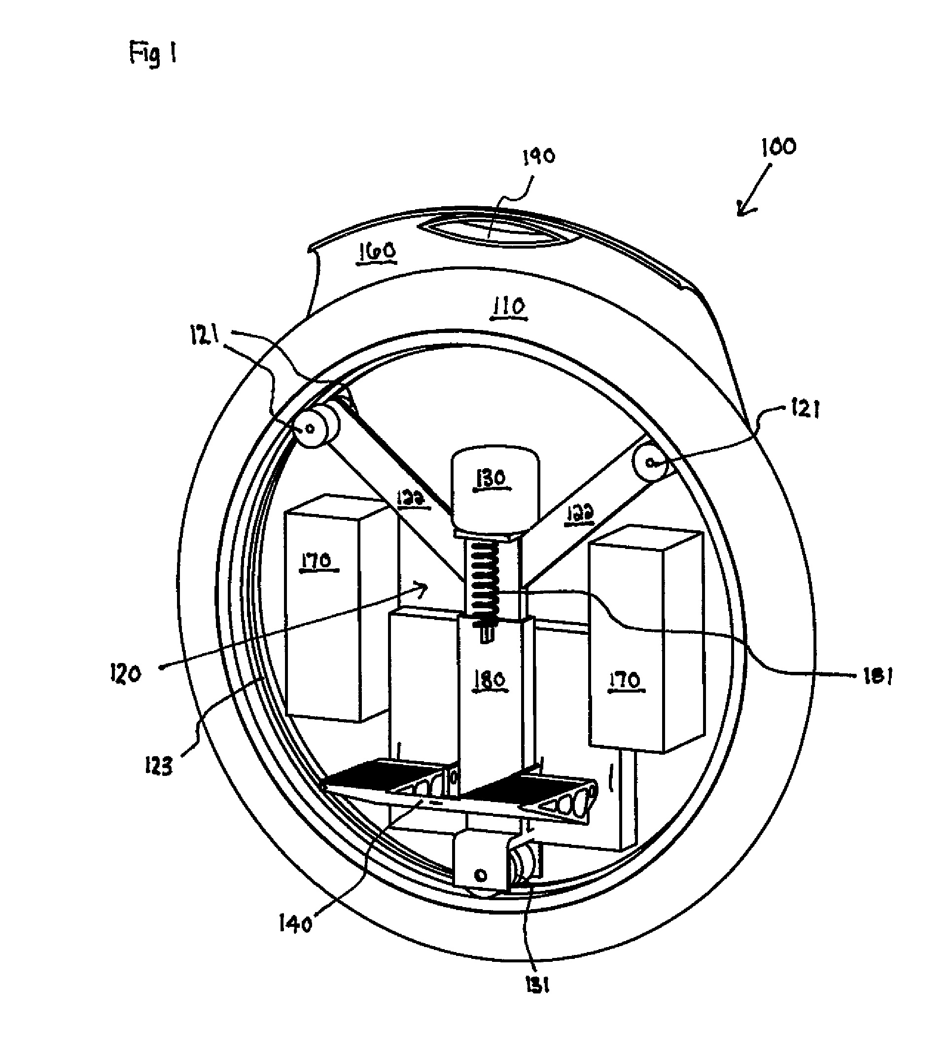 Powered single-wheeled self-balancing vehicle for standing user